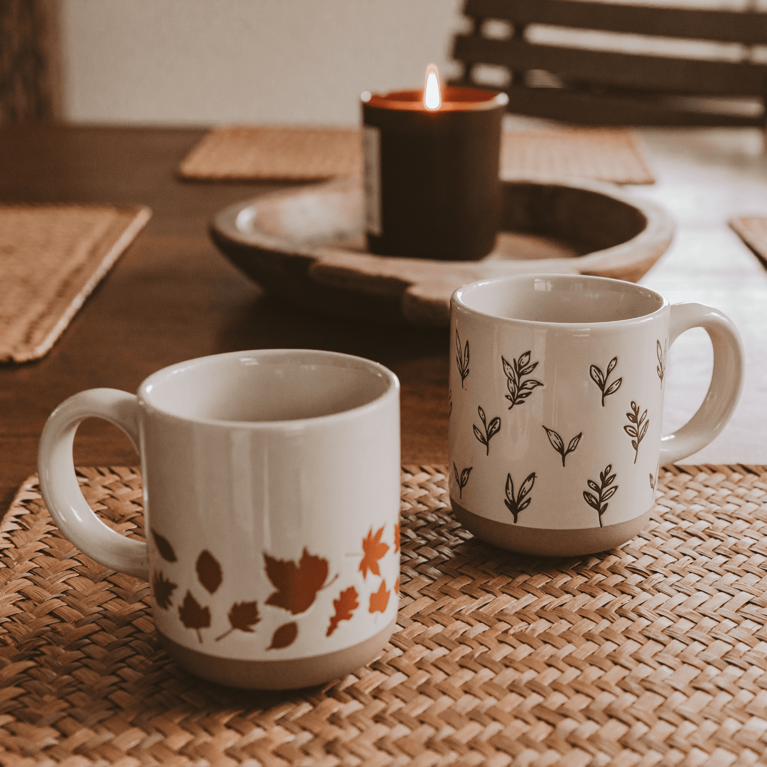 Orange Leaves Cream Stoneware Coffee Mug