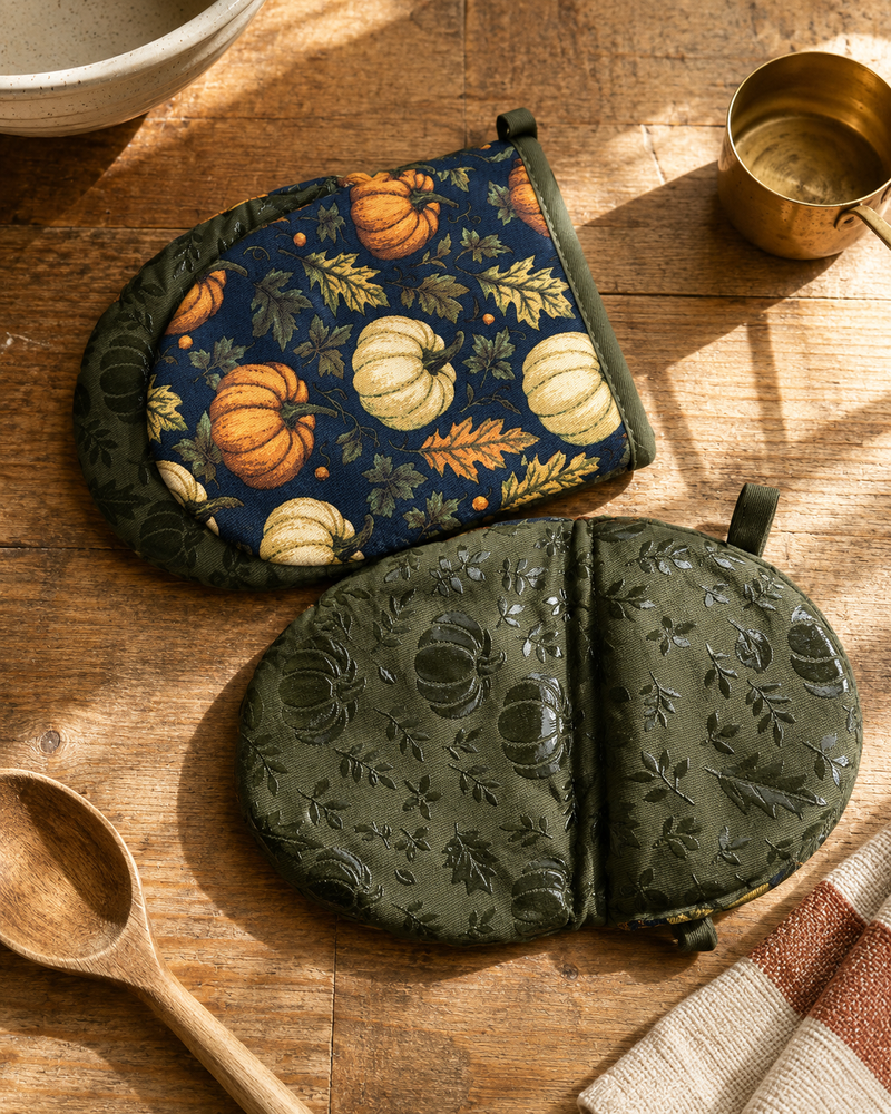 Pumpkin and Leaves Mini Mitts - Set of 2