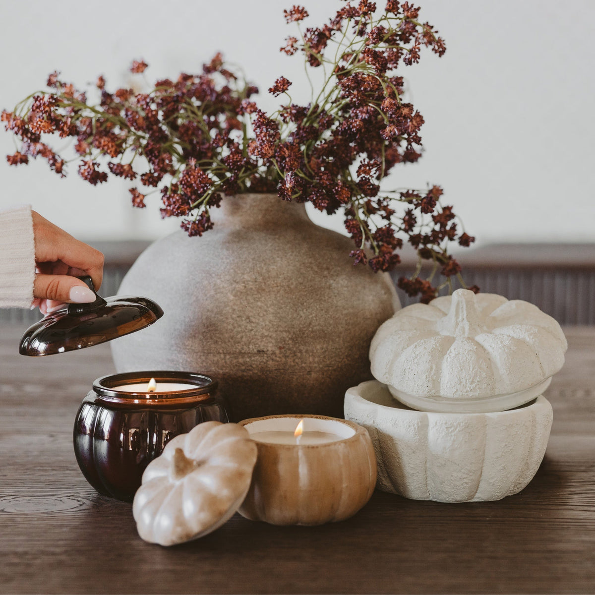 Cashmere + Vanilla Soy Candle - Cement Pumpkin Jar