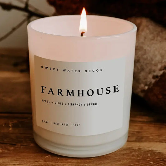 Farmhouse Soy Candle | White Jar Candle + Wood Lid