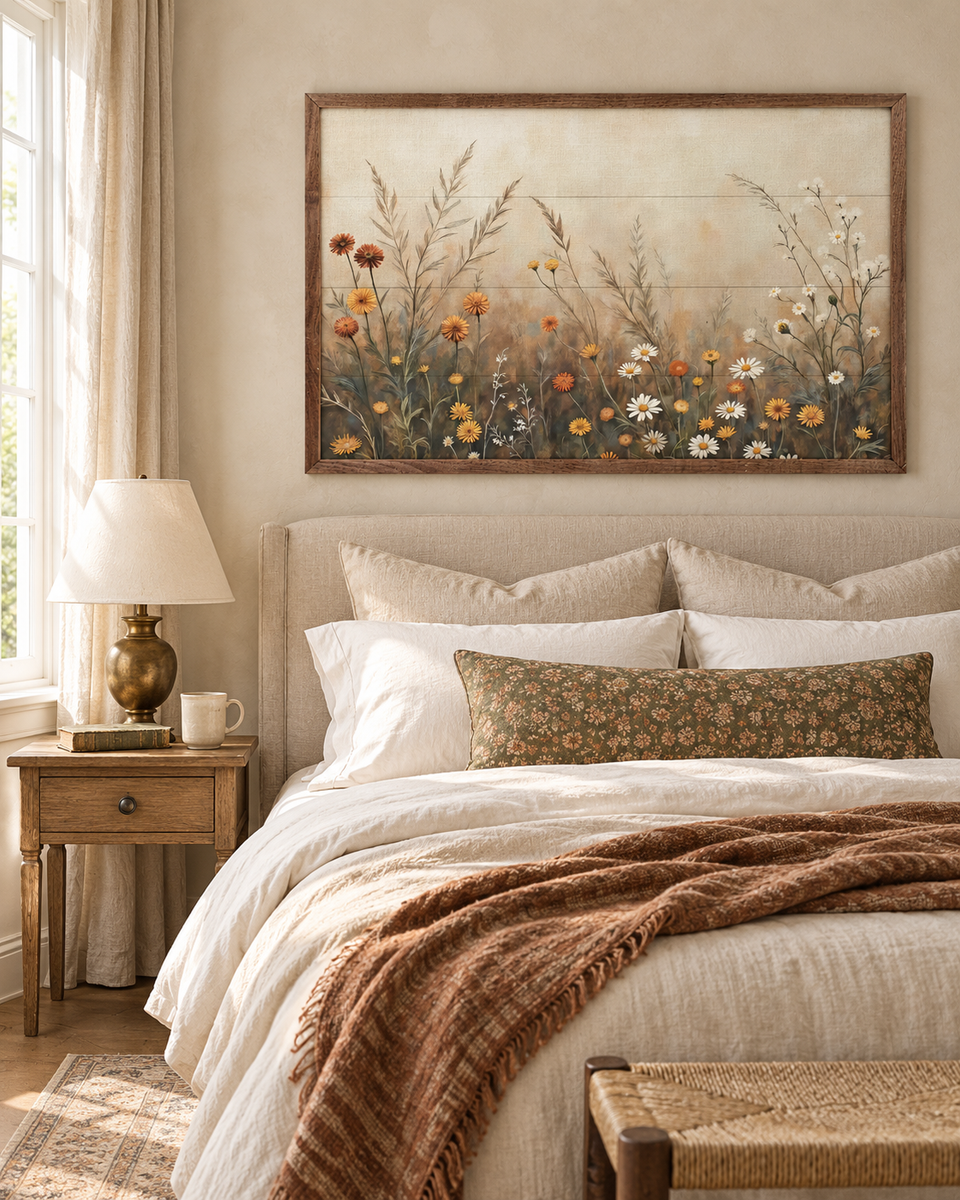 Field with Mums and Daisies | Fall Farmhouse Wall Art