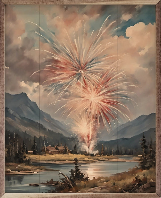 Fireworks West Over Mountains