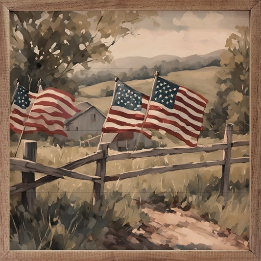 Flags On Wooden Fence