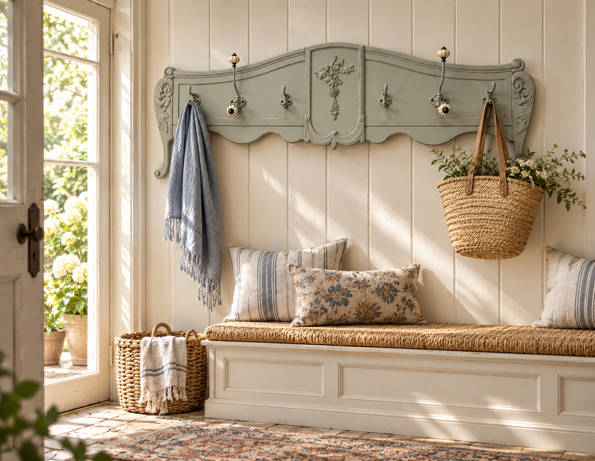 French Country Ornate Wall Mounted Coat Rack | Distressed Green Finish