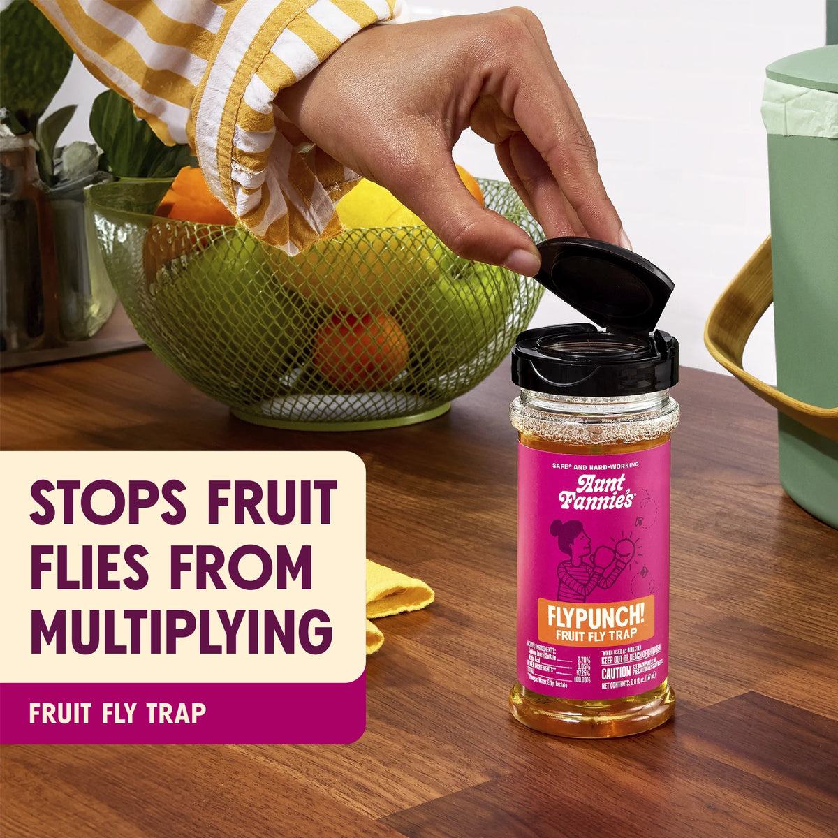 FlyPunch trap in kitchen countertop setting
