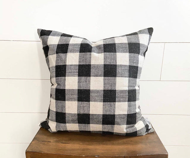 Black and White Woven Buffalo Pillow Cover