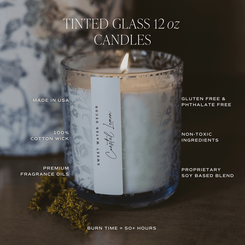 Coastal Lemon Blue Floral Candle