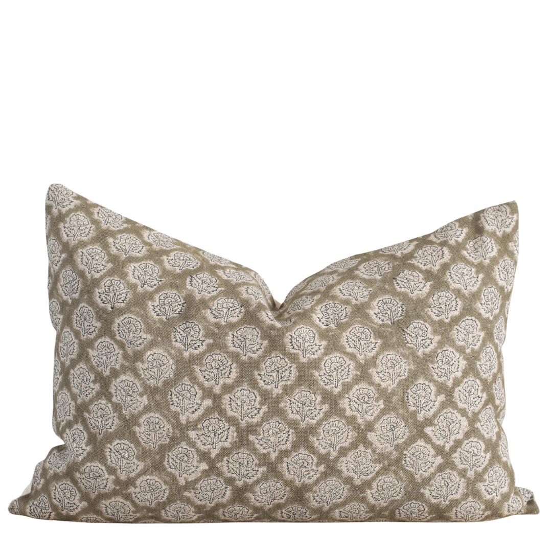 Fiora Floral Block Printed Pillow Cover | Lumbar