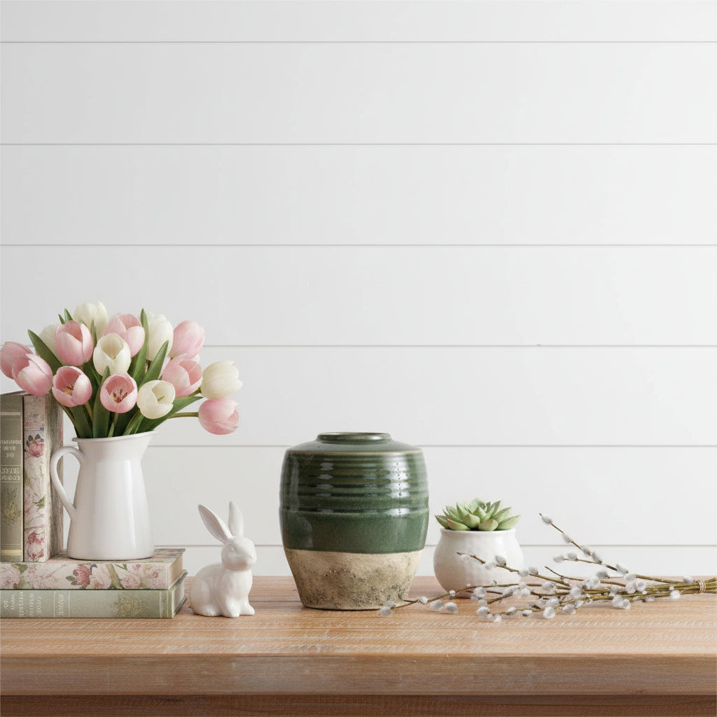 Green Two-Toned Cement Vase