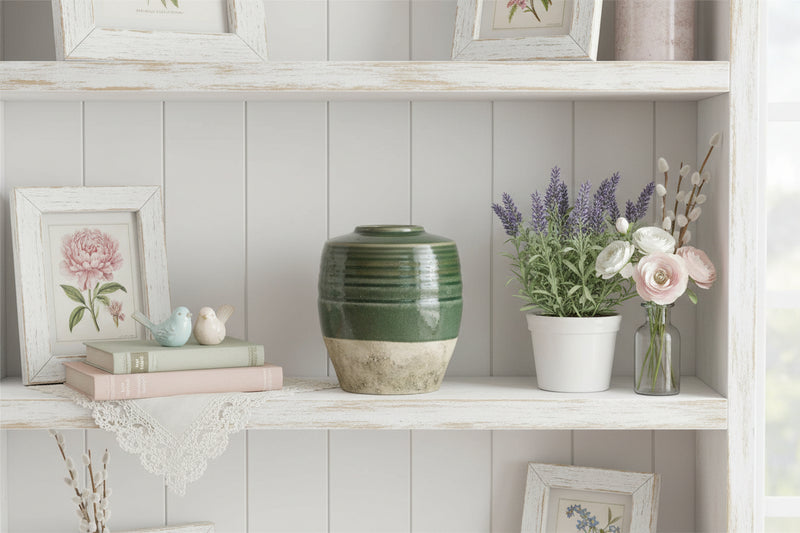 Green Two-Toned Cement Vase