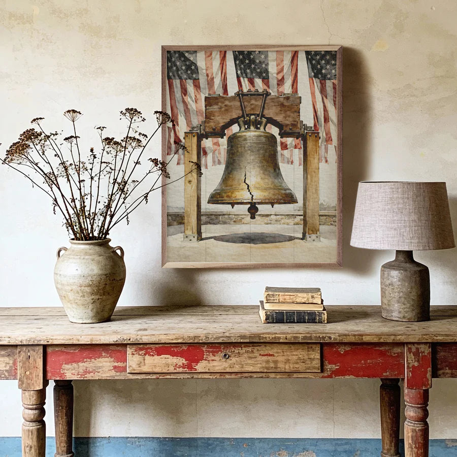 Rustic Americana wall art with Liberty Bell design