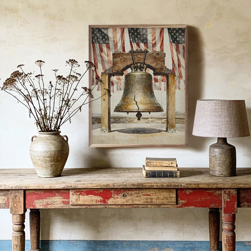 Rustic Americana wall art with Liberty Bell design