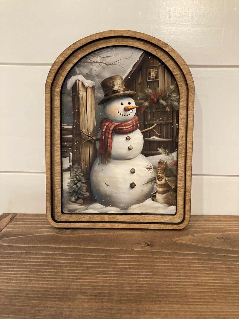 Rustic Snowman Framed Art