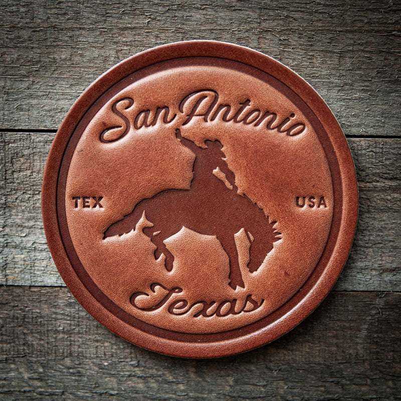 San Antonio Texas Bronco Leather Coaster