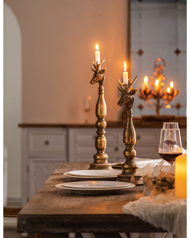 Antique Brass Deer Head Candle Holder