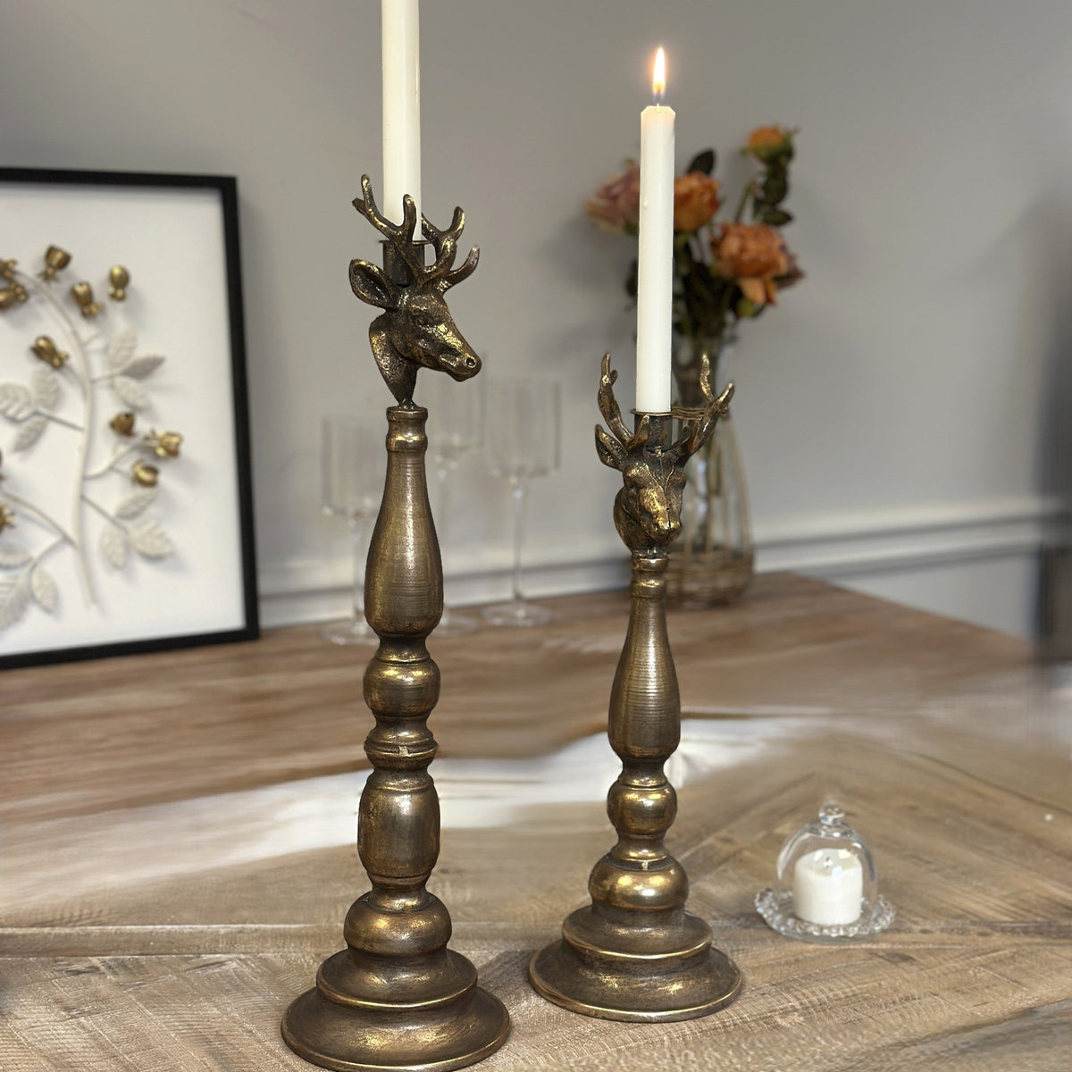 Antique Brass Deer Head Candle Holder