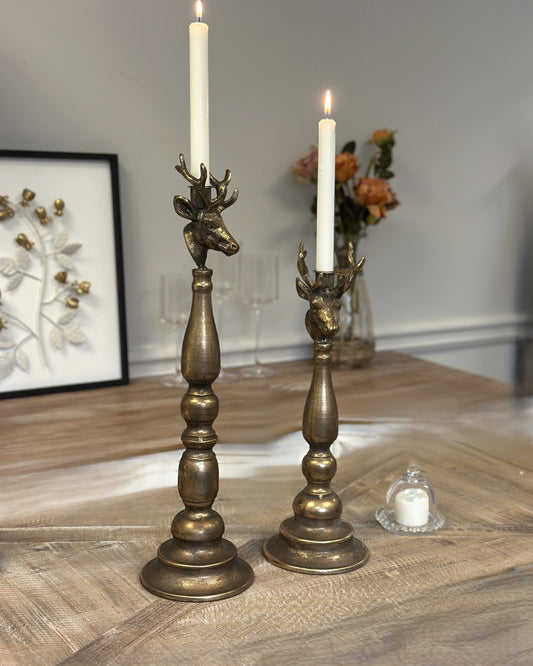 Antique Brass Deer Head Candle Holder