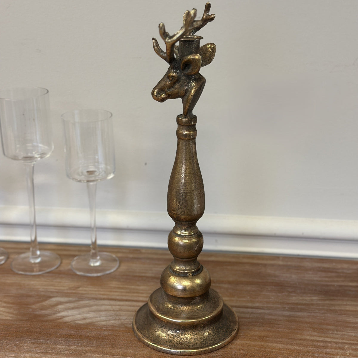 Antique Brass Deer Head Candle Holder