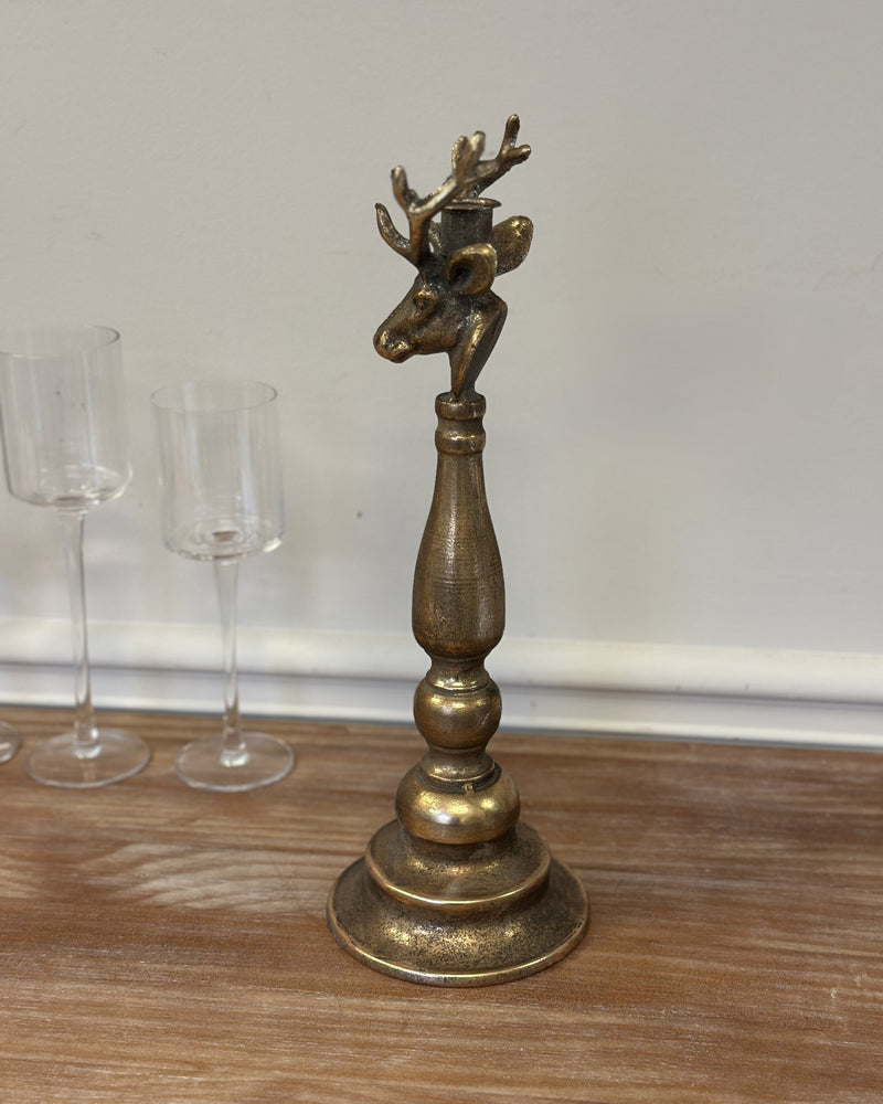 Antique Brass Deer Head Candle Holder