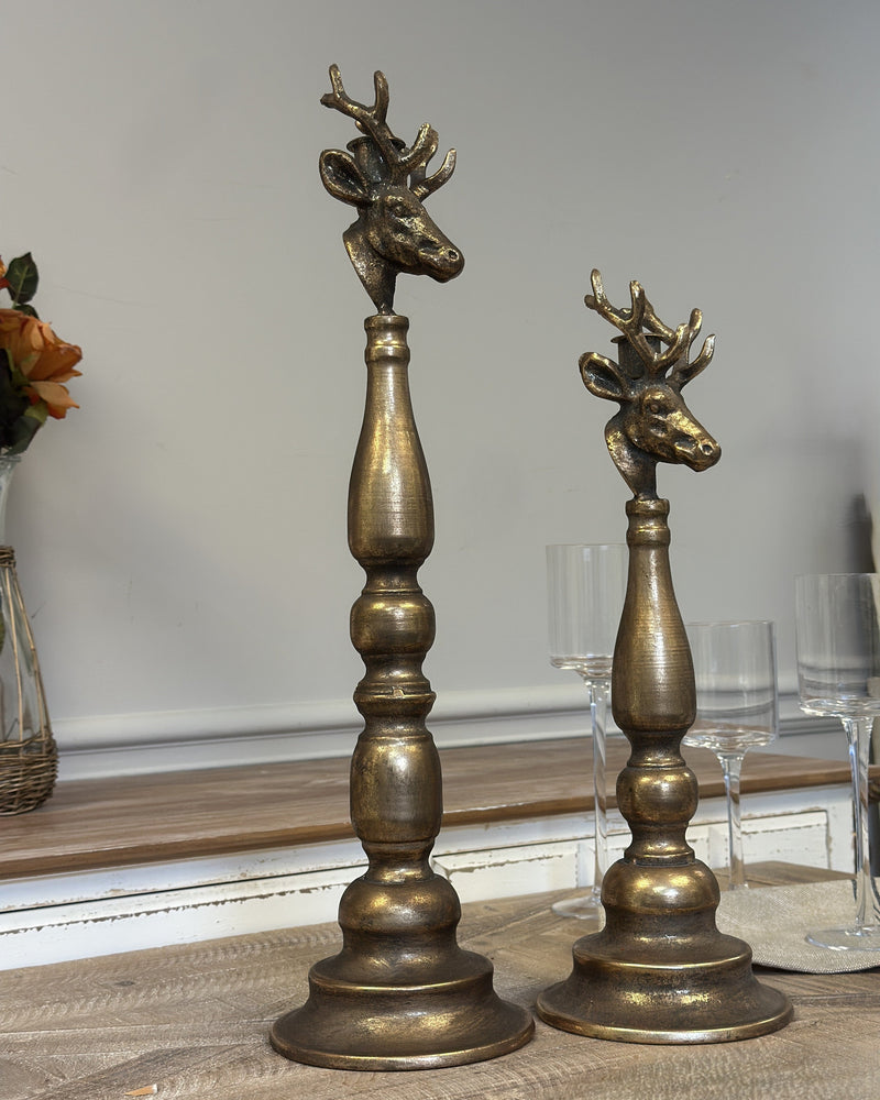 Antique Brass Deer Head Candle Holder