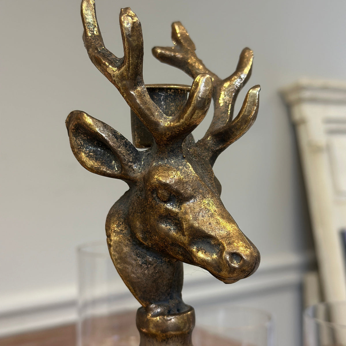 Antique Brass Deer Head Candle Holder