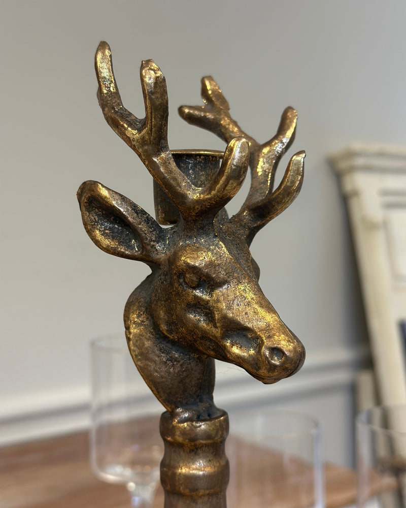 Antique Brass Deer Head Candle Holder