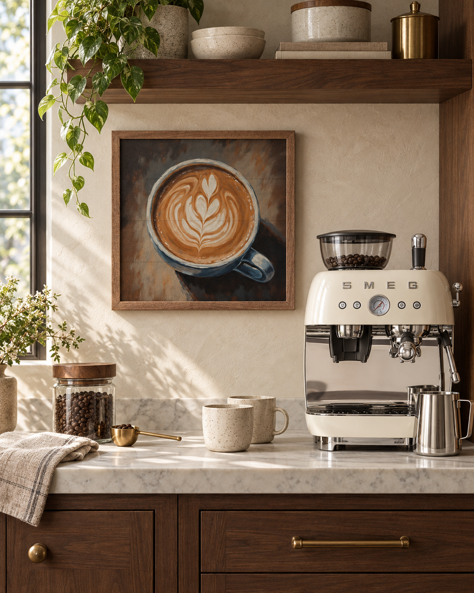 Latte Art Farmhouse Coffee Bar Wall Art