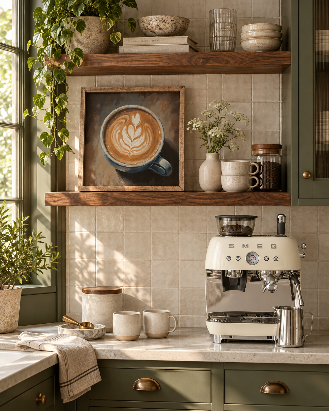 Latte Art Farmhouse Coffee Bar Wall Art