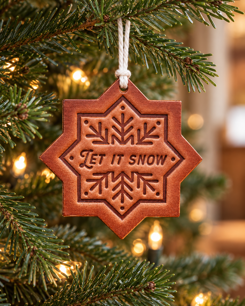 Let it Snow Snowflake Christmas Ornament | Leather