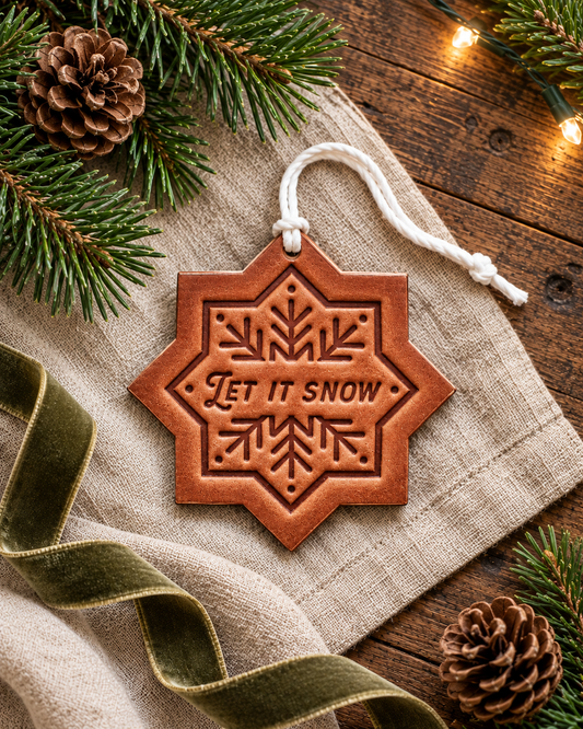 Let it Snow Snowflake Christmas Ornament | Leather