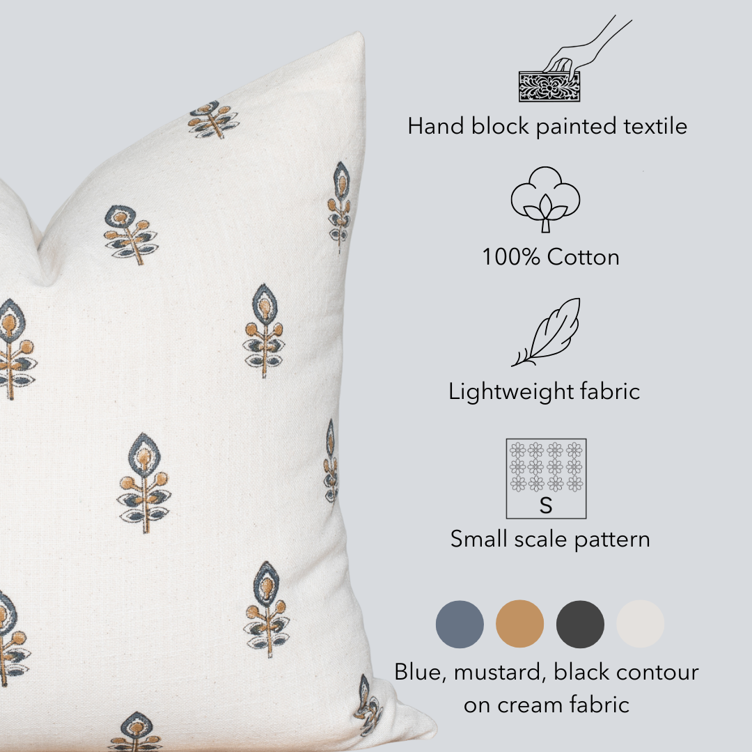 Marla Floral Block Printed Pillow Cover