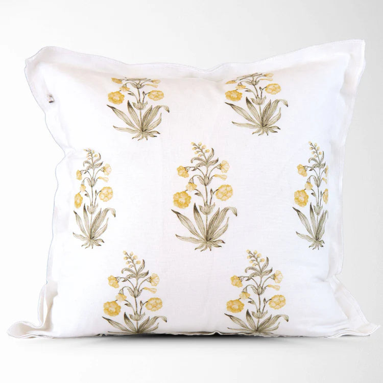 Yellow Floral Block Print Pillow Cover Set