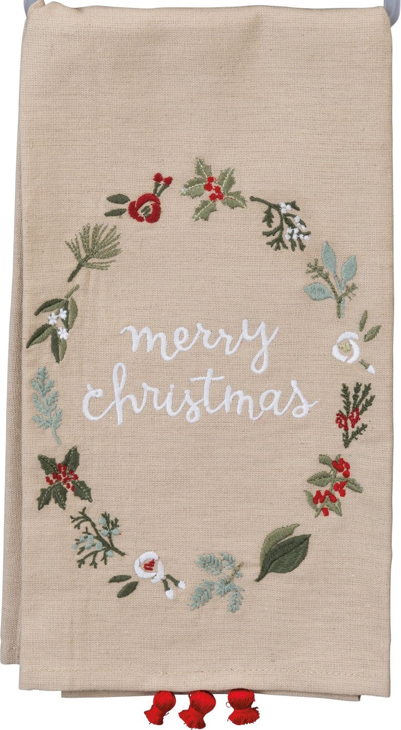 Merry Christmas Embroidered Kitchen Towel