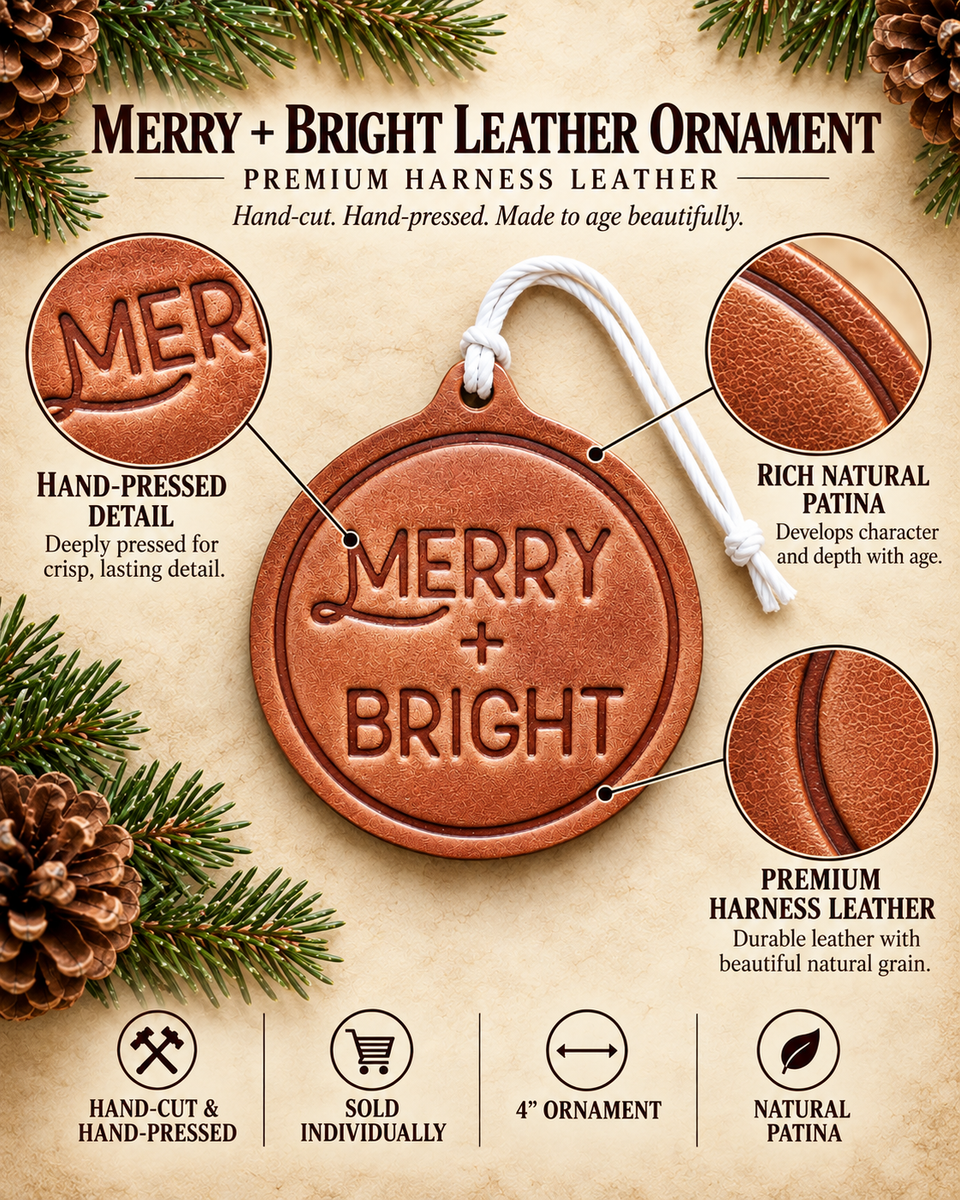 Merry + Bright Christmas Ornament | Leather