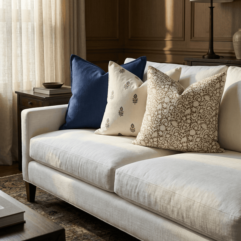 Ochre Floral Block Printed Pillow Cover