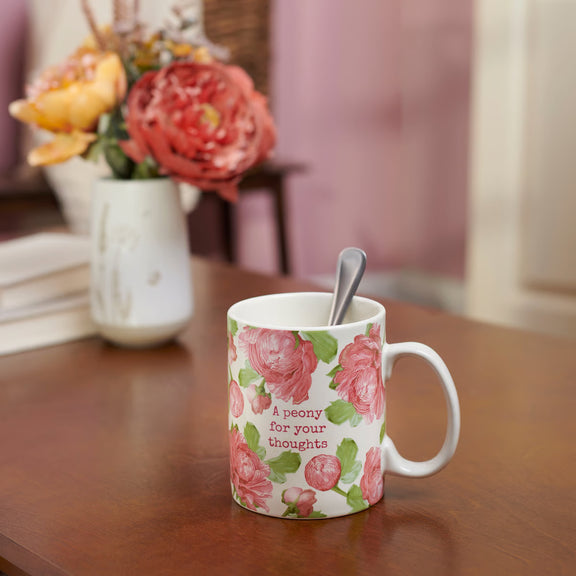 pink peony coffee mug
