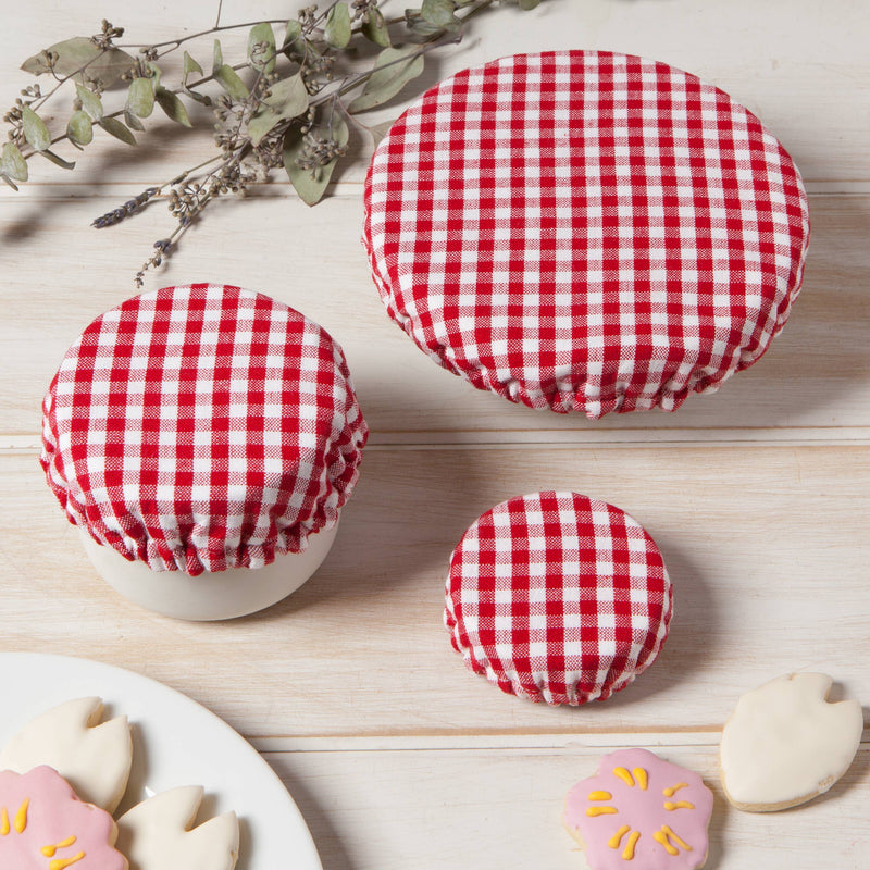 Red Gingham Mini Bowl Covers | Set of 3