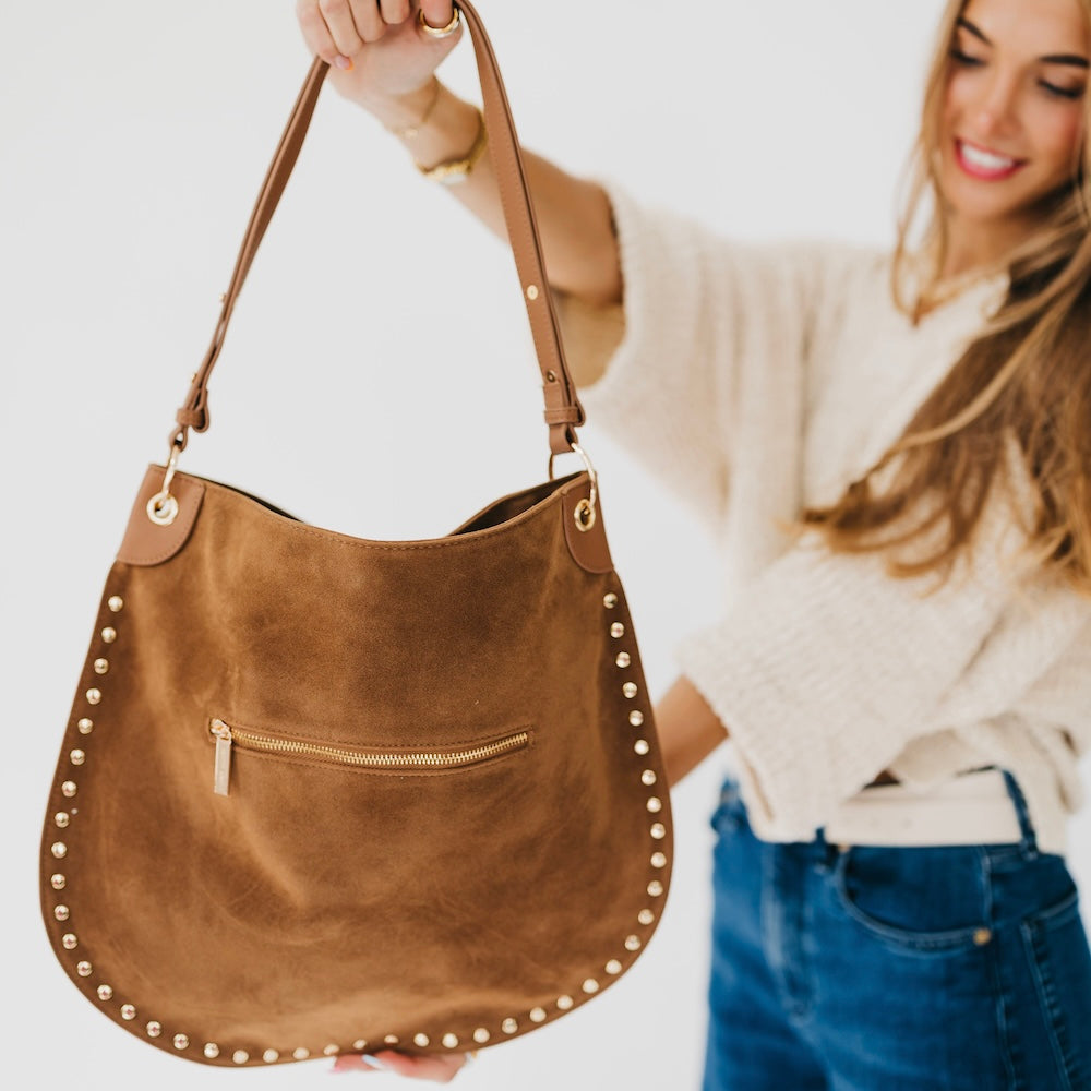Rosalie Rivet Suede Hobo Bag
