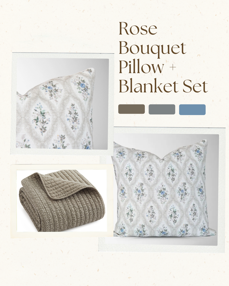 Rose Bouquet Pillow + Blanket Set