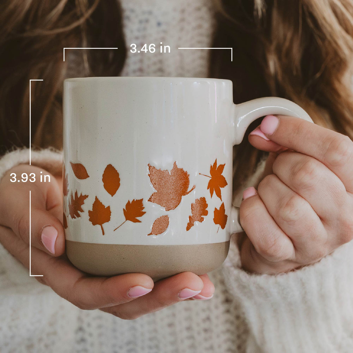 Orange Leaves Cream Stoneware Coffee Mug