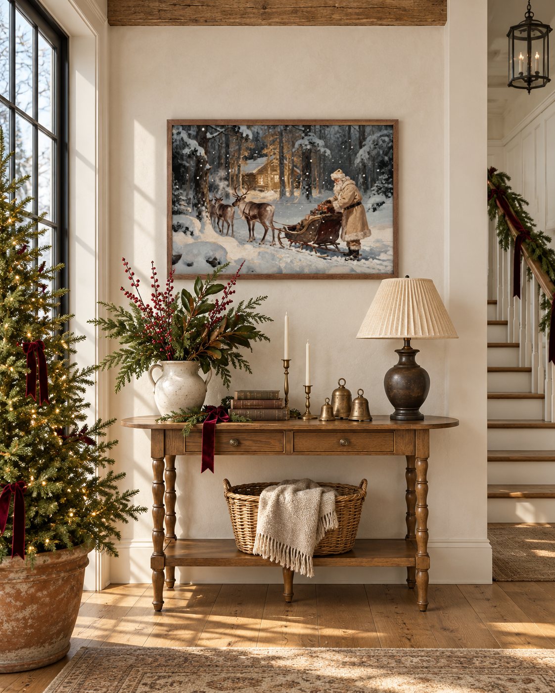 Santa And His Reindeer | Christmas Wall Decor