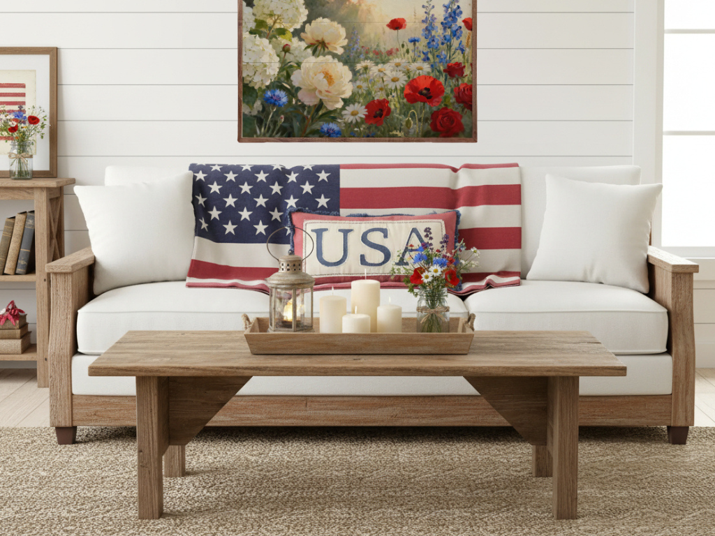 Stonewashed USA Patriotic Lumbar Pillow