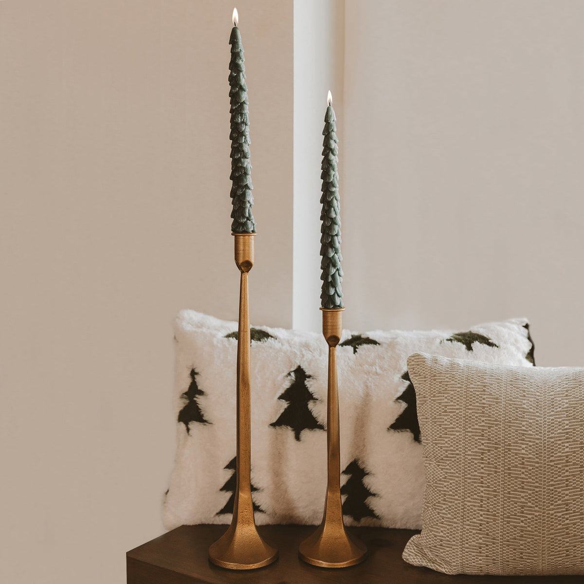 Green Tree Taper Candles | Set of 2
