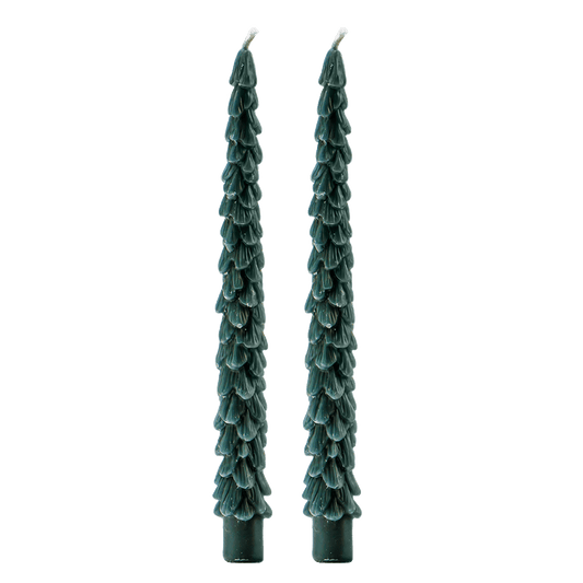 Green Tree Taper Candles | Set of 2