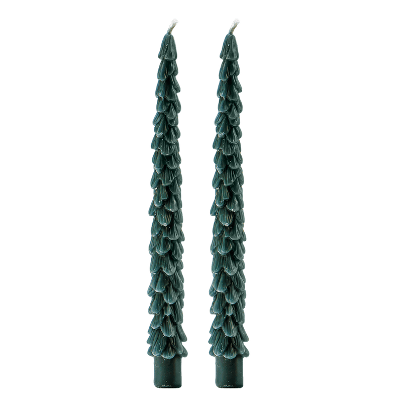 Green Tree Taper Candles | Set of 2