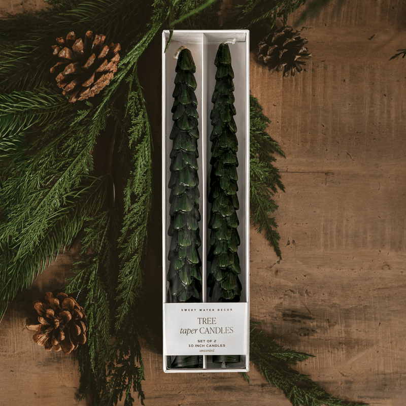 Green Tree Taper Candles | Set of 2