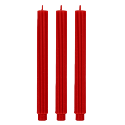 Red Fluted Taper Candles | Set of 3