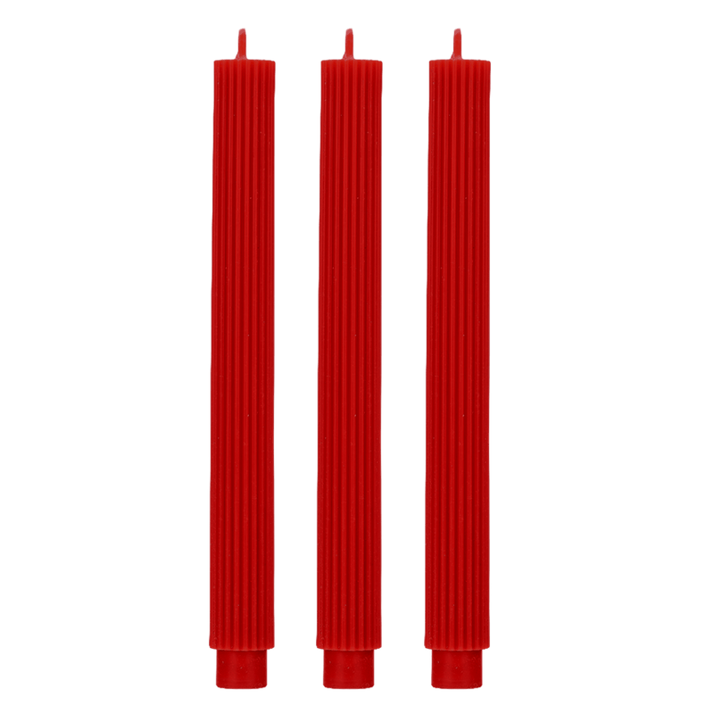 Red Fluted Taper Candles | Set of 3