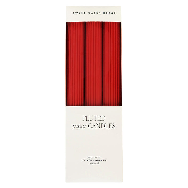 Red Fluted Taper Candles | Set of 3
