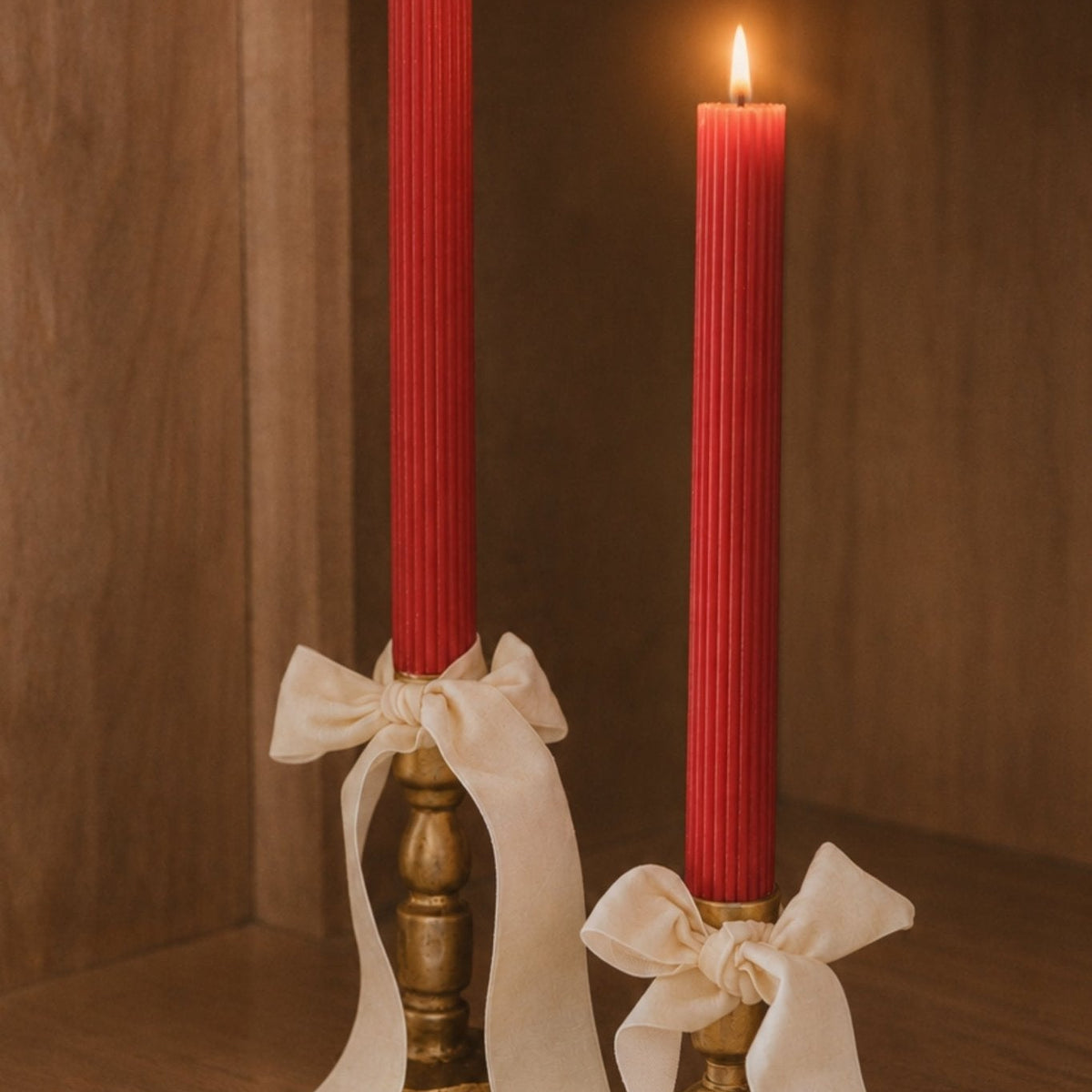 Red Fluted Taper Candles | Set of 3